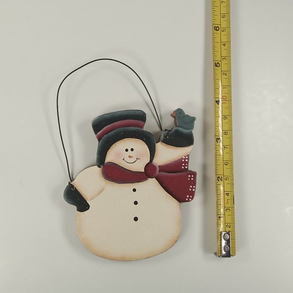 Snowman with Red Scarf & Bird Wooden Christmas Decoration 3.75" Hanging Ornament - Picture 3 of 3
